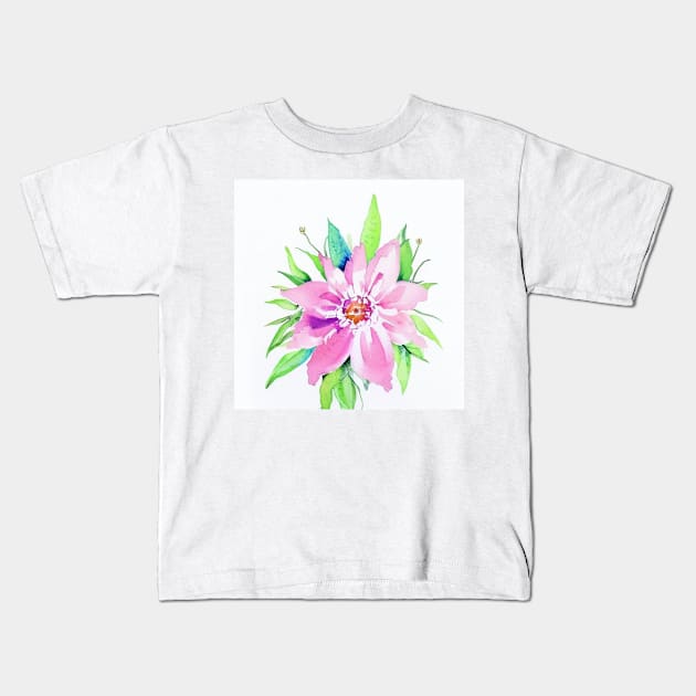 Watercolor Flower Kids T-Shirt by Beastlykitty